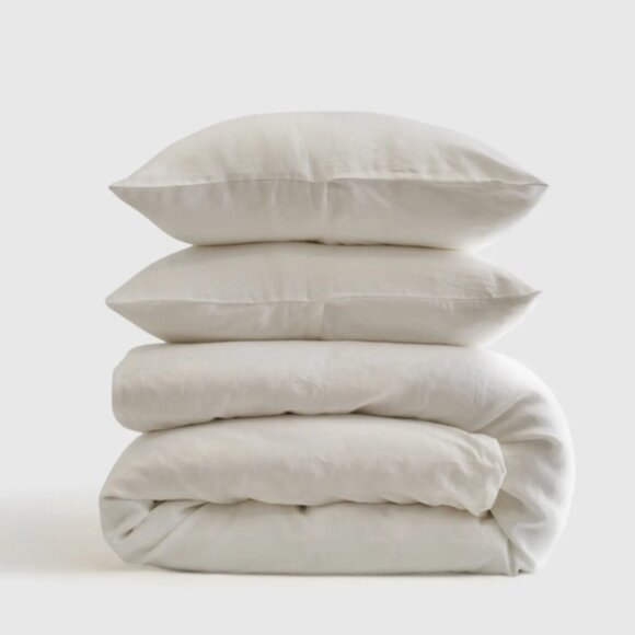 NWOT QUINCE European Linen Duvet Cover Set Full/Queen White 5⭐ Reviews $189 - Picture 4 of 6